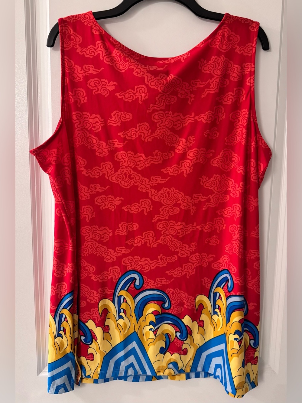 #z256 - Very Vollbrach Wearable Art Red, Blue & Gold Geometric Swirl Tunic Tank - Picture 2 of 5